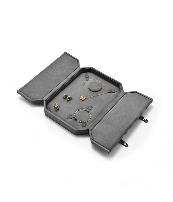 Custom Octagonal Double-Door Navy Velvet Jewelry Gift Box for Complete Necklace Earring Ring Bangle Suite Merchandising