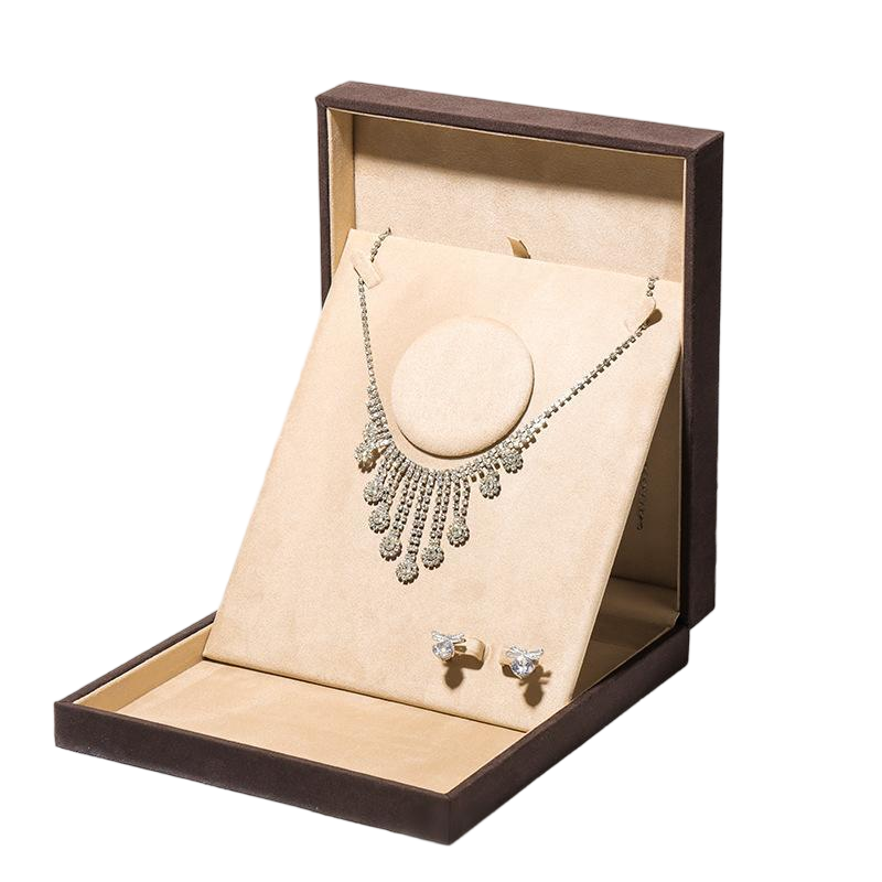 Velvet Hinged Jewelry Display Box with Necklace and Earring Insert