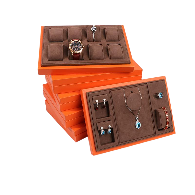 Stackable Jewelry and Watch Display Tray Set with Interchangeable Inserts